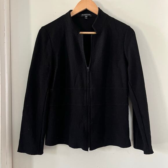 Eileen Fisher Black Wool Quarter Zip Cardigan Women's Petite Medium Capsule - Picture 1 of 3